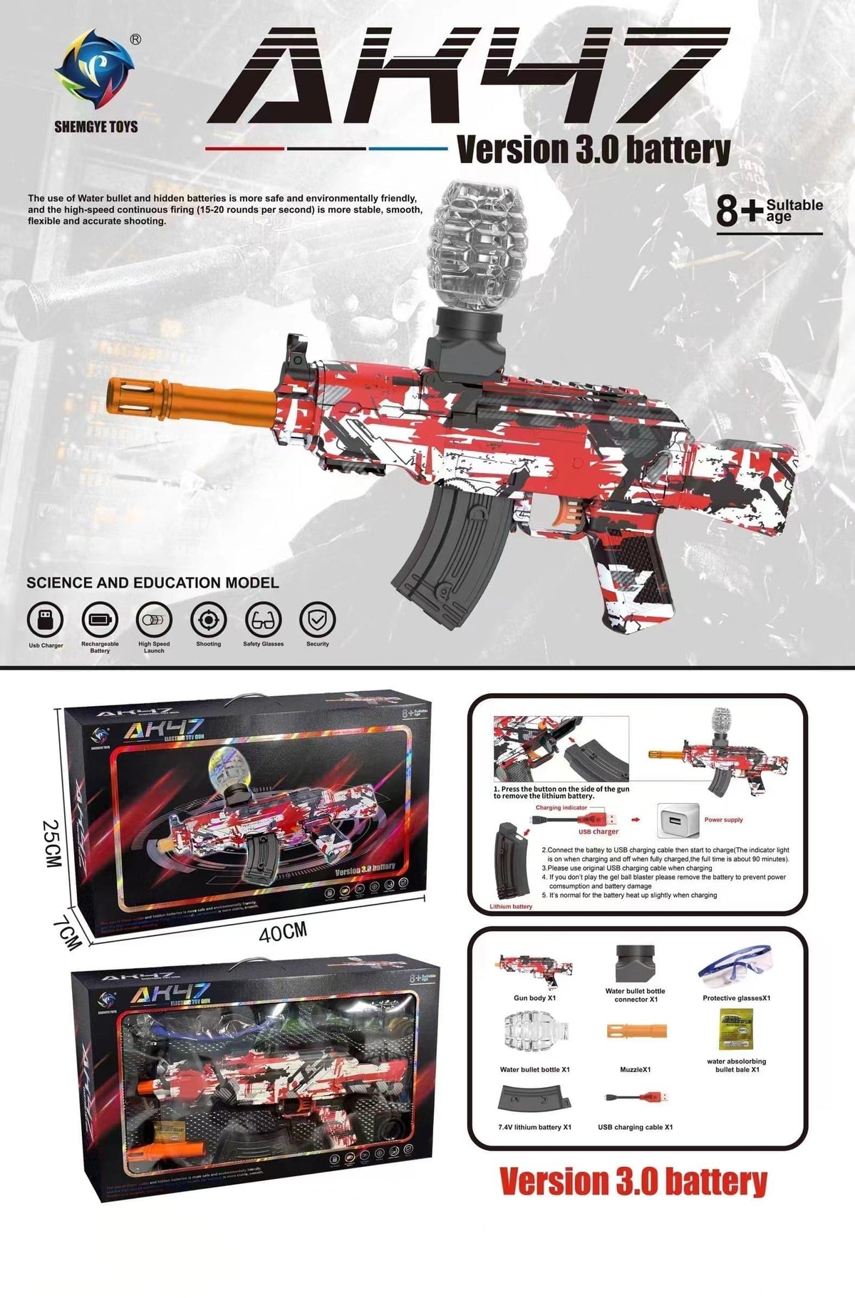 AK47 Version 3.0 Electric Gel Blaster With Build In Battery