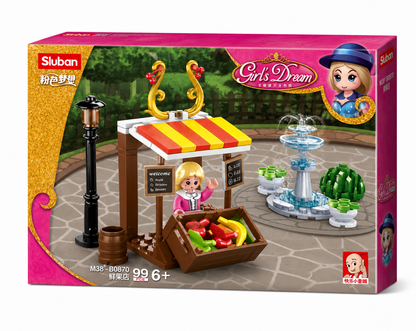 🍓🍌 GIRL’S DREAM FRUIT MARKET – 99 PIECE BUILDING SET 🌸⛲