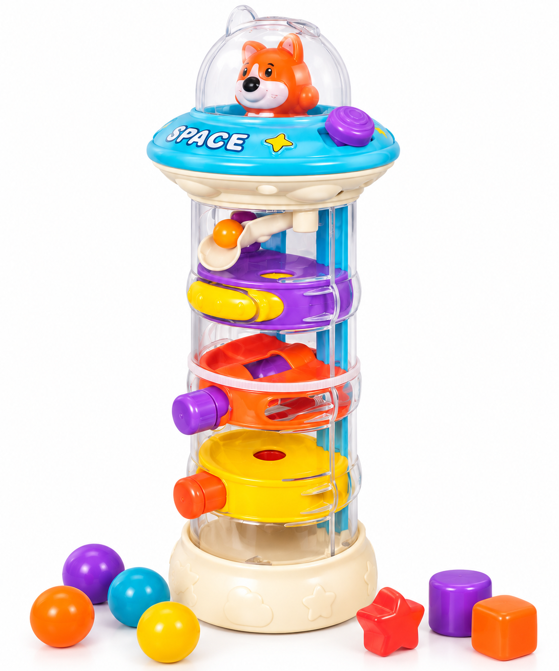 🚀🪐 Flying Saucer Activity Tower – Drop, Spin & Discover!