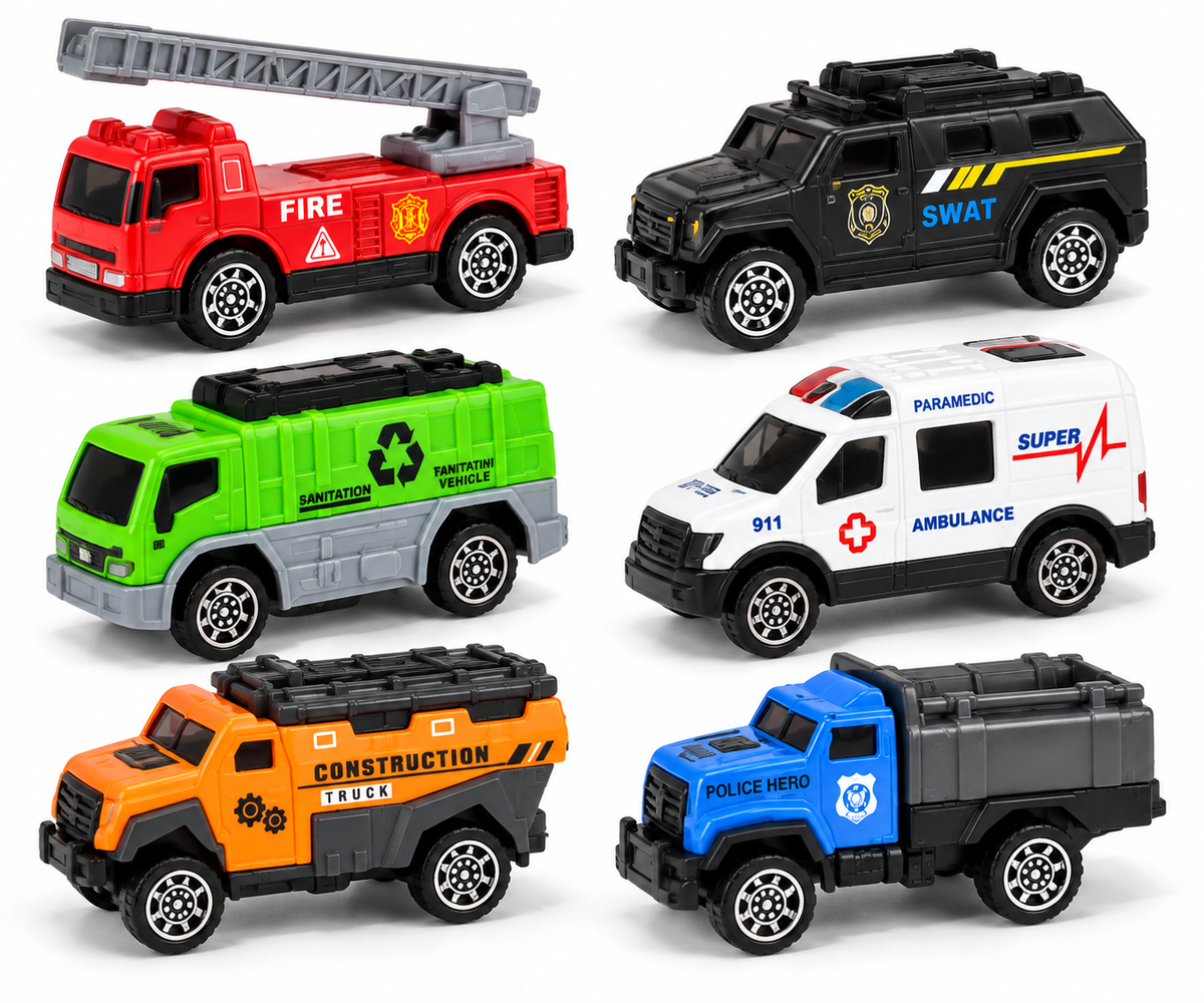 6-Piece Die-Cast City Vehicle Set 🚒🚑🚓