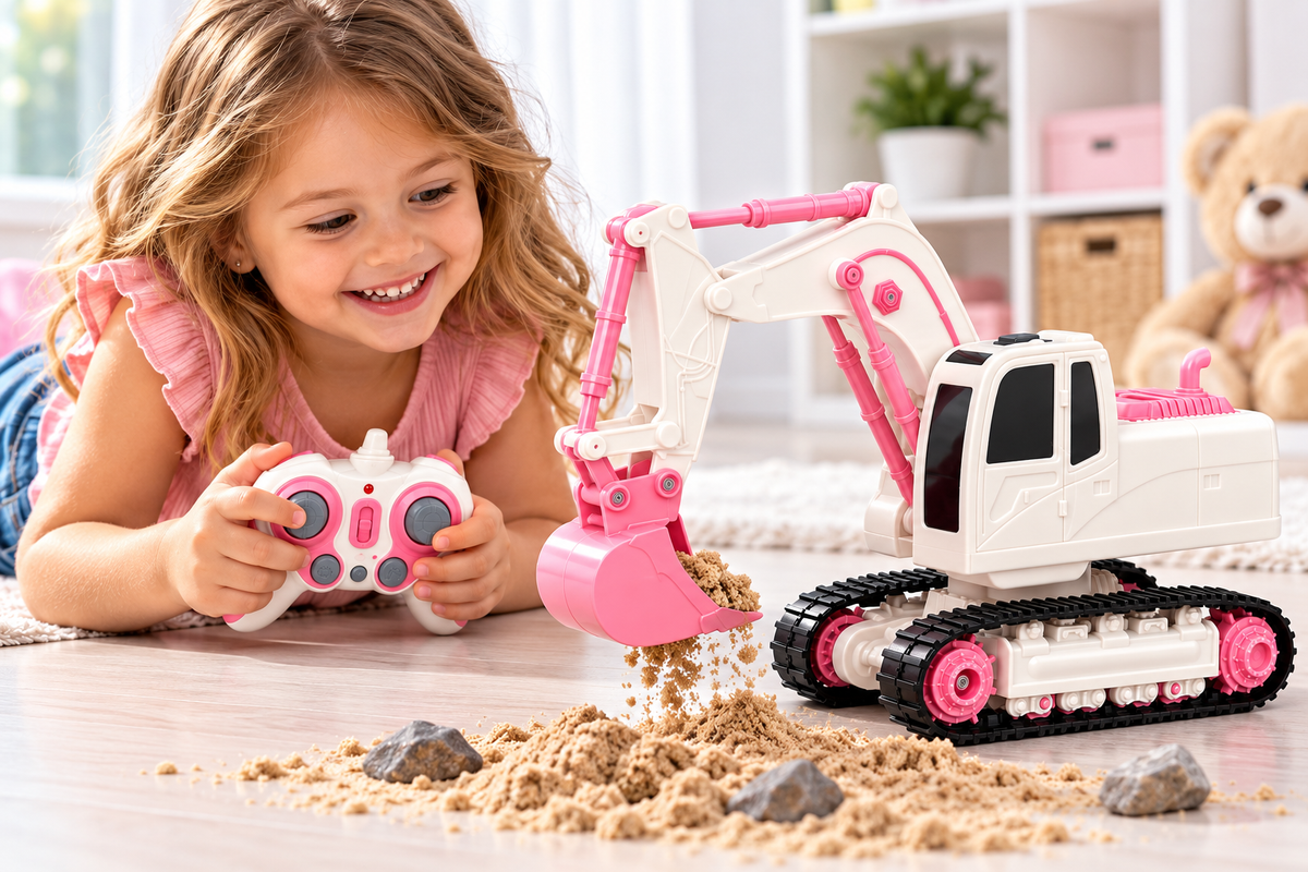 Pink Remote Control Excavator – Dig, Scoop & Play