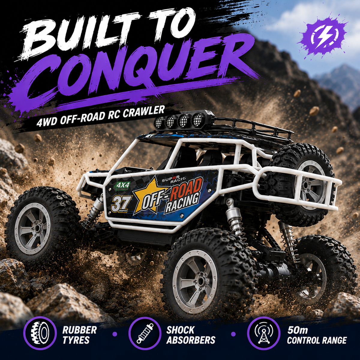 4-Wheel Drive Rock Crawler RC Car , With Shock Absorber and Rubber Tires🏎️💨