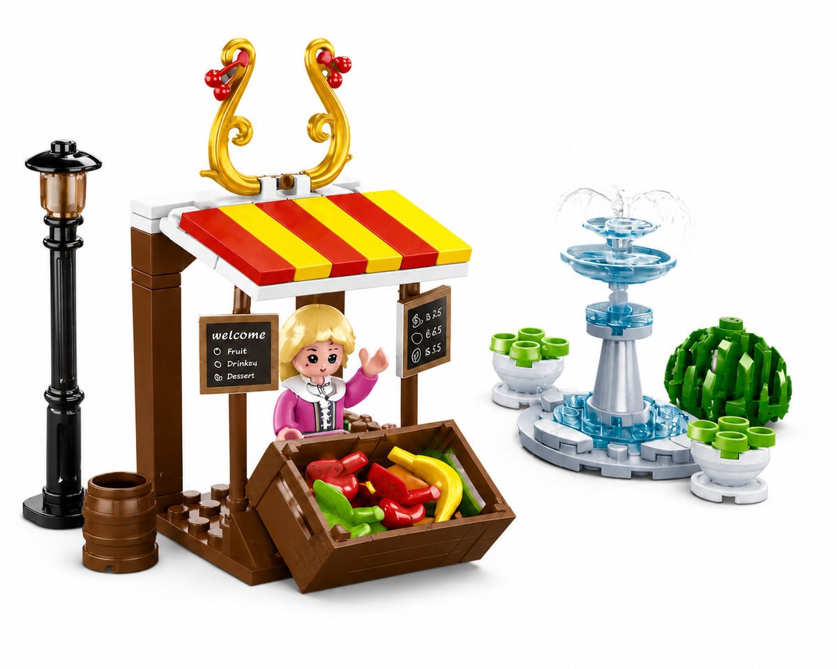 🍓🍌 GIRL’S DREAM FRUIT MARKET – 99 PIECE BUILDING SET 🌸⛲