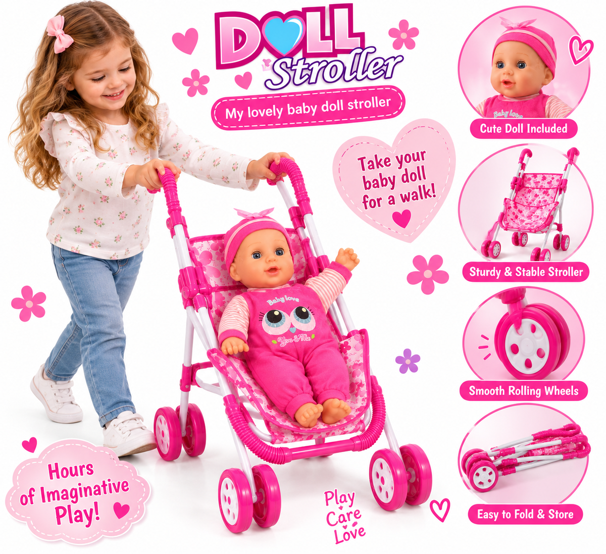 Baby Doll & Stroller Play Set