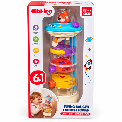 🚀🪐 Flying Saucer Activity Tower – Drop, Spin & Discover!